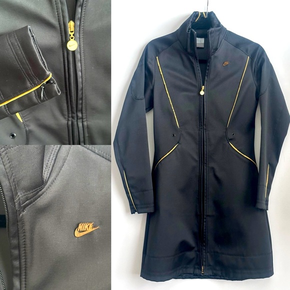 Nike Dri Fit Trench Coat Activewear Jacket Black and Gold Womens Size S - Picture 1 of 9